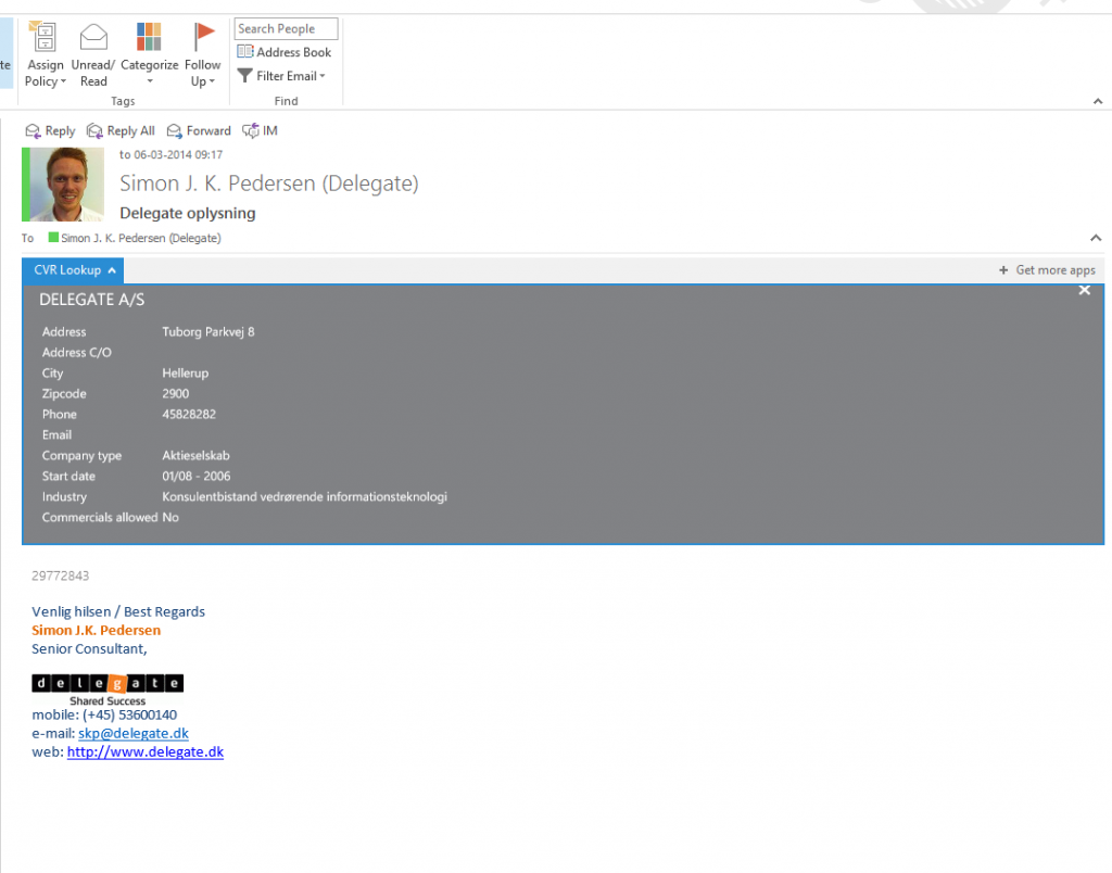 CVRLookupInsideOutlook