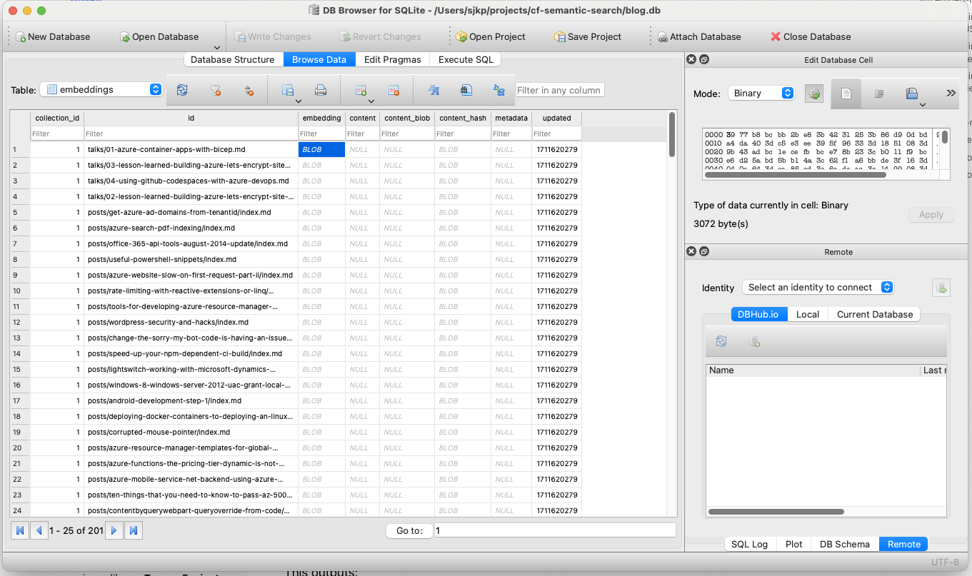 View into the sqlite database